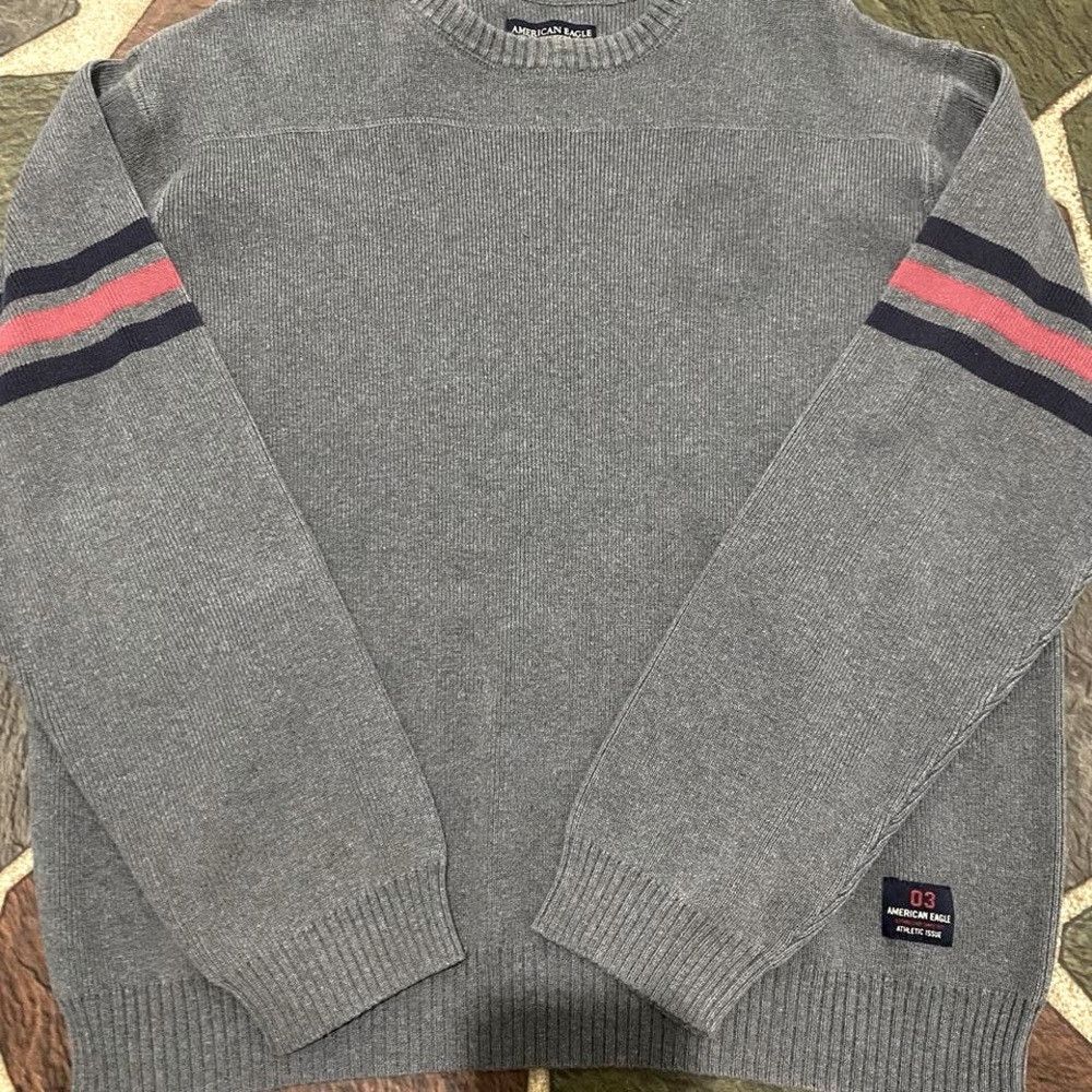 American Eagle Outfitters Gray Crewneck Sweater with Stripes